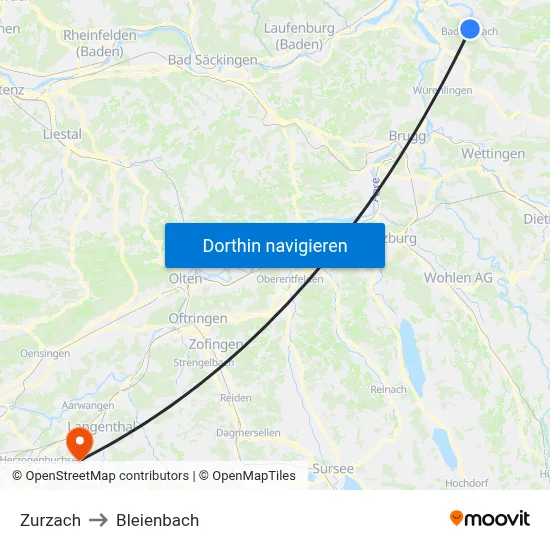 Zurzach to Bleienbach map