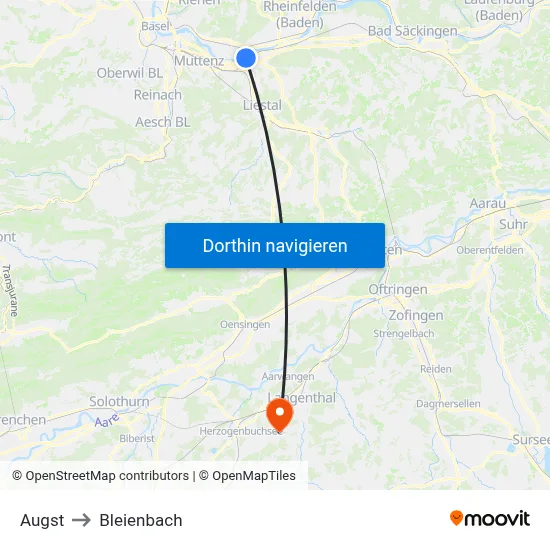 Augst to Bleienbach map