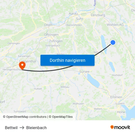 Bettwil to Bleienbach map