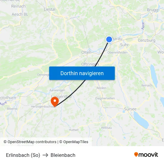 Erlinsbach (So) to Bleienbach map