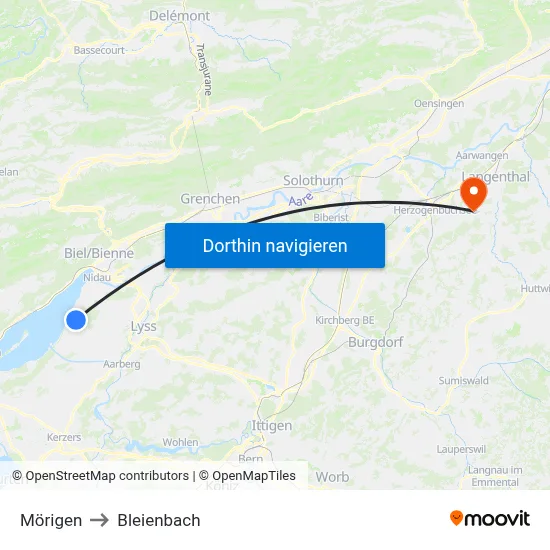 Mörigen to Bleienbach map