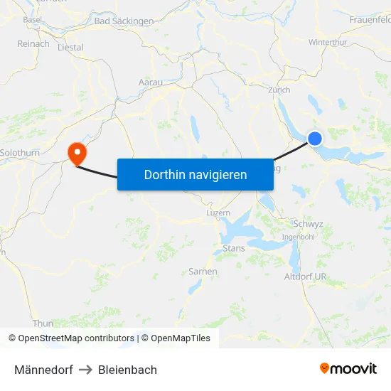 Männedorf to Bleienbach map