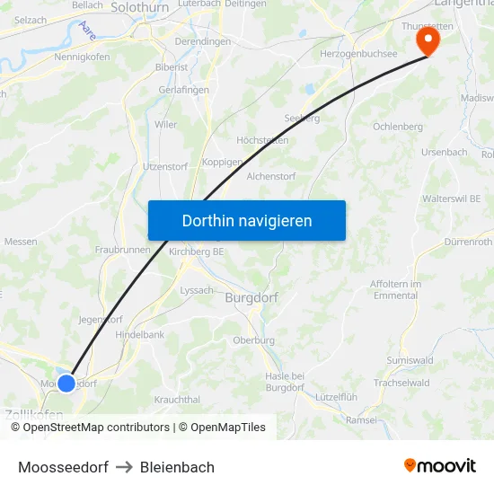 Moosseedorf to Bleienbach map