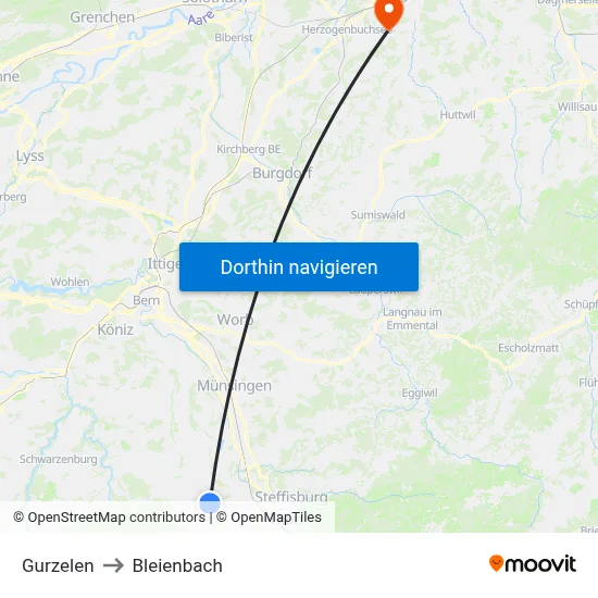 Gurzelen to Bleienbach map