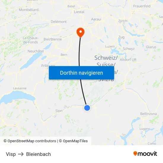 Visp to Bleienbach map