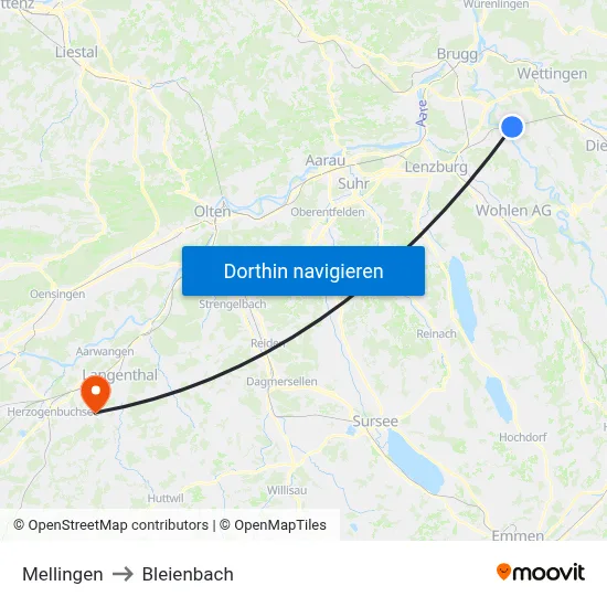 Mellingen to Bleienbach map