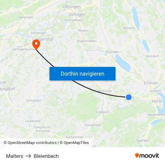 Malters to Bleienbach map
