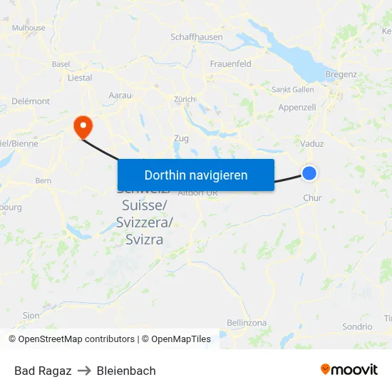 Bad Ragaz to Bleienbach map