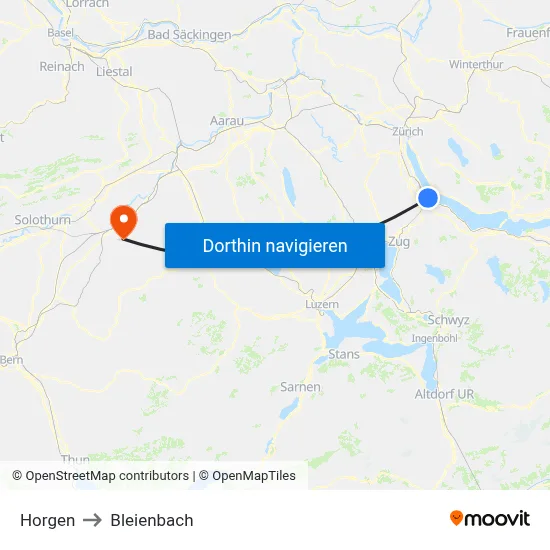 Horgen to Bleienbach map