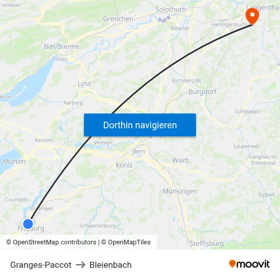 Granges-Paccot to Bleienbach map