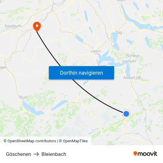 Göschenen to Bleienbach map