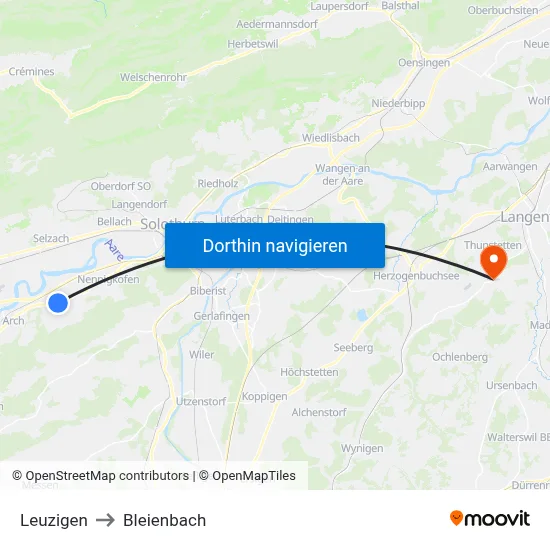 Leuzigen to Bleienbach map