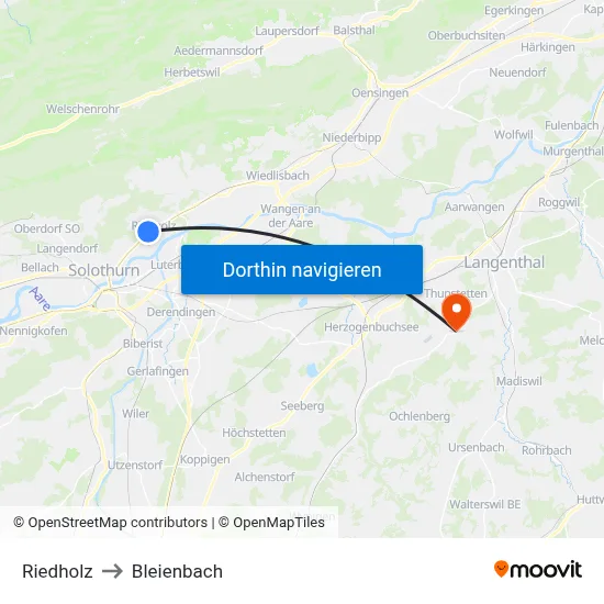 Riedholz to Bleienbach map