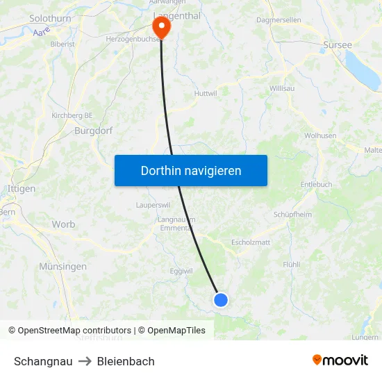 Schangnau to Bleienbach map