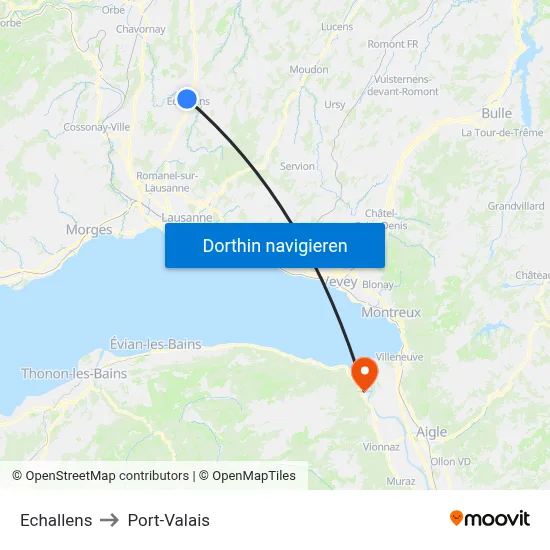 Echallens to Port-Valais map