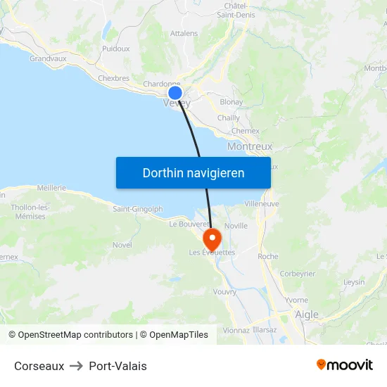 Corseaux to Port-Valais map