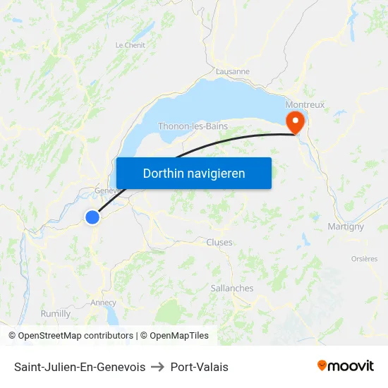 Saint-Julien-En-Genevois to Port-Valais map