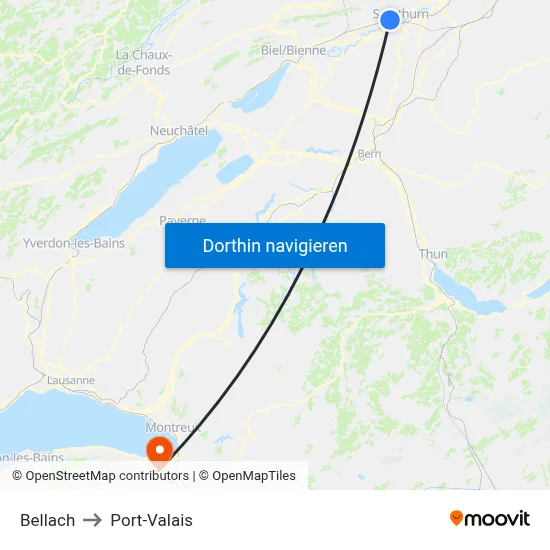 Bellach to Port-Valais map