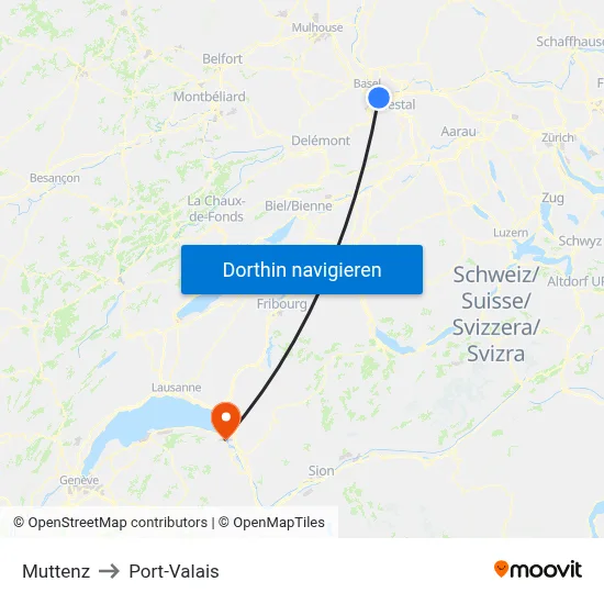 Muttenz to Port-Valais map
