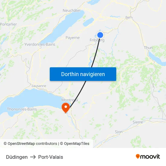 Düdingen to Port-Valais map