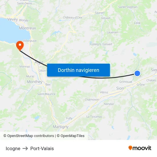 Icogne to Port-Valais map