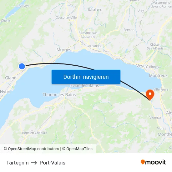 Tartegnin to Port-Valais map