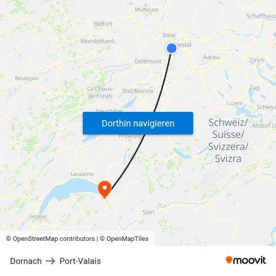 Dornach to Port-Valais map
