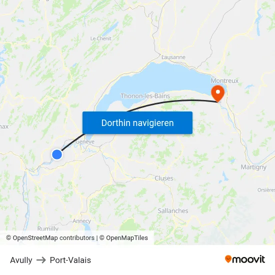 Avully to Port-Valais map