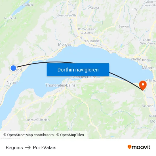 Begnins to Port-Valais map