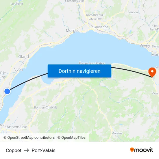 Coppet to Port-Valais map