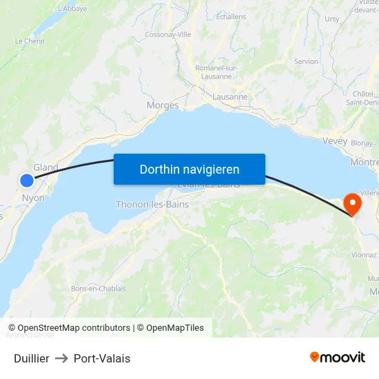 Duillier to Port-Valais map