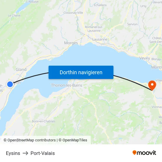 Eysins to Port-Valais map