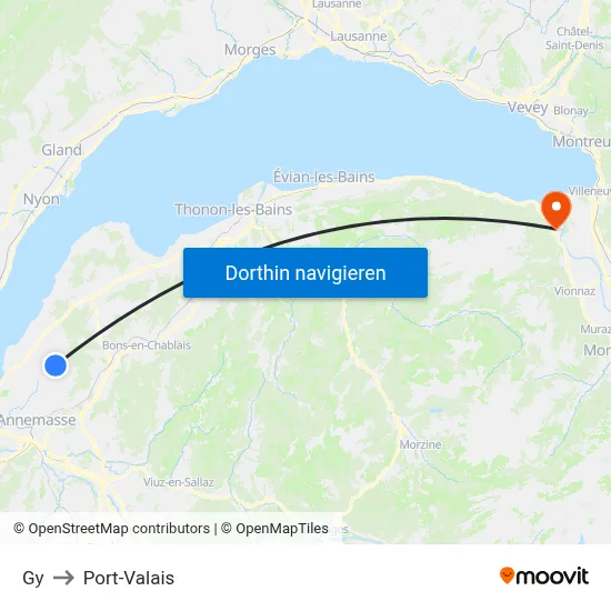 Gy to Port-Valais map