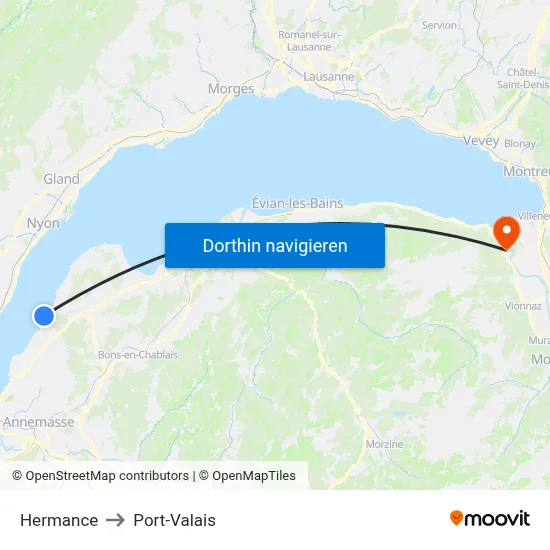 Hermance to Port-Valais map