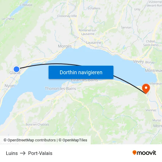 Luins to Port-Valais map