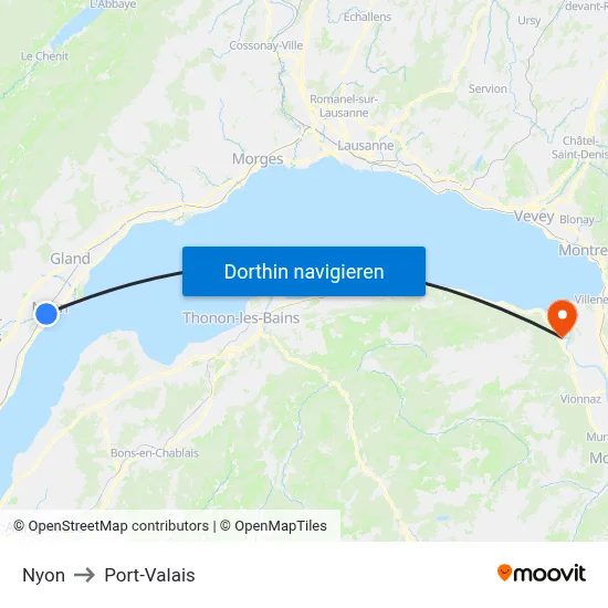 Nyon to Port-Valais map