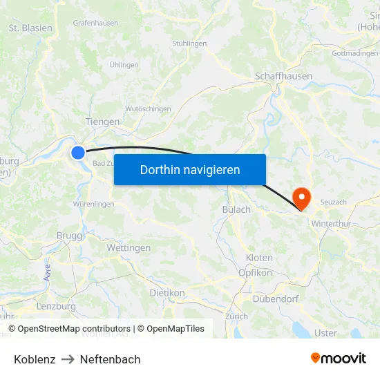 Koblenz to Neftenbach map