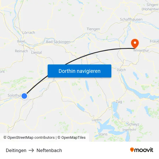 Deitingen to Neftenbach map