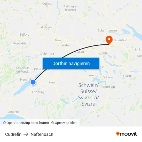 Cudrefin to Neftenbach map