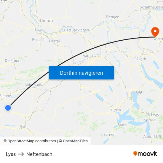 Lyss to Neftenbach map