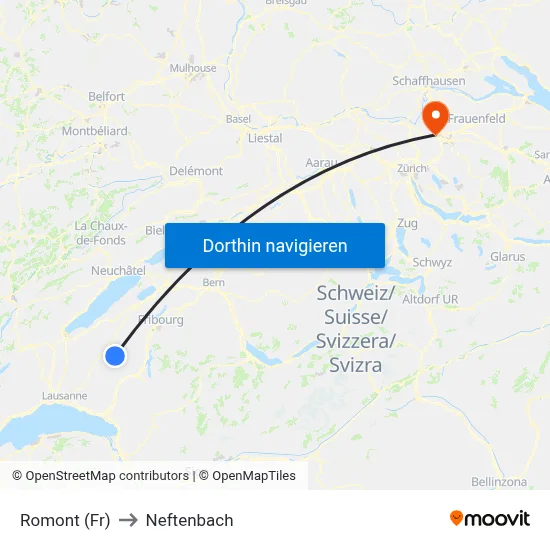 Romont (Fr) to Neftenbach map