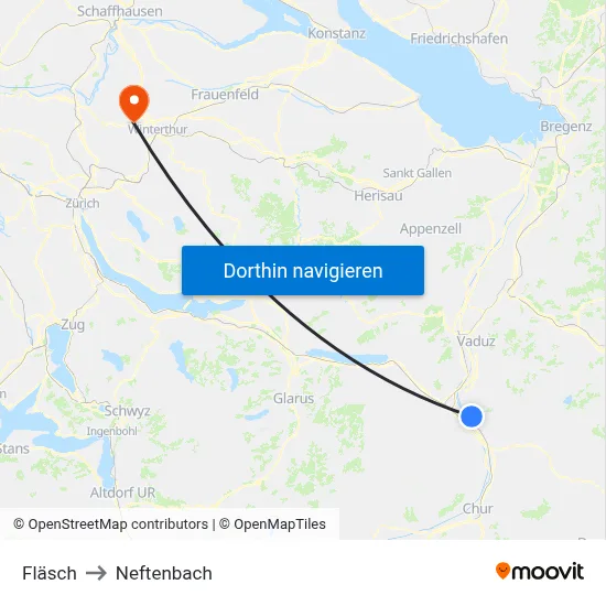 Fläsch to Neftenbach map