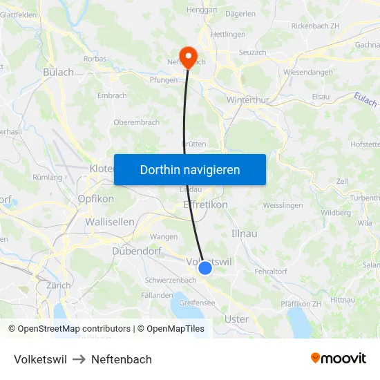 Volketswil to Neftenbach map