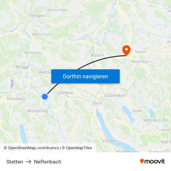 Stetten to Neftenbach map