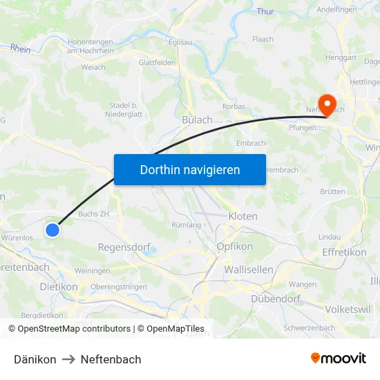 Dänikon to Neftenbach map