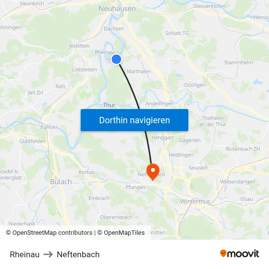 Rheinau to Neftenbach map