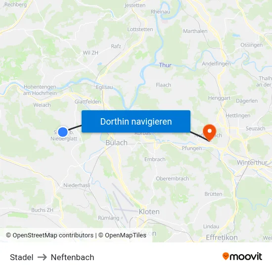 Stadel to Neftenbach map