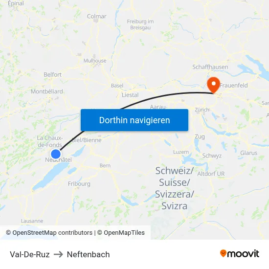 Val-De-Ruz to Neftenbach map