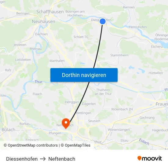 Diessenhofen to Neftenbach map
