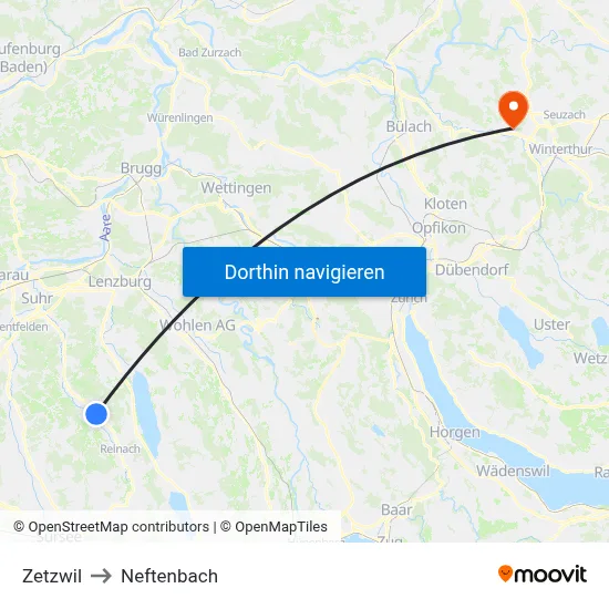 Zetzwil to Neftenbach map